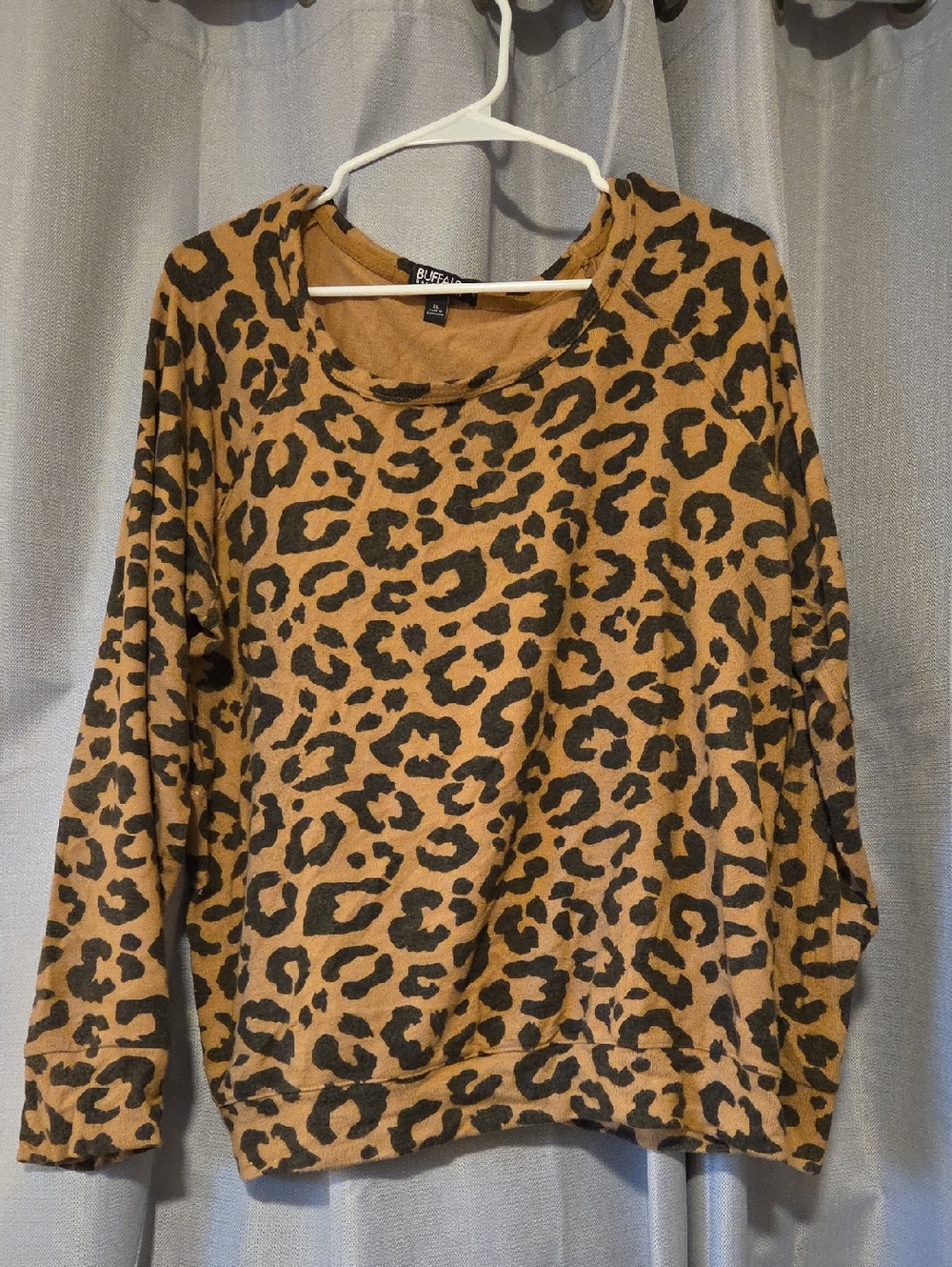 Buffalo David Bitton Leopard Print Scoop Neck Sweater - Tan & Black